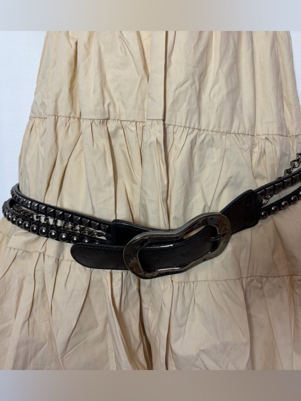 Leatherock Studded Black Leather Belt Gunmetal Chain Rocker Grunge Boho M 34 - Picture 3 of 15